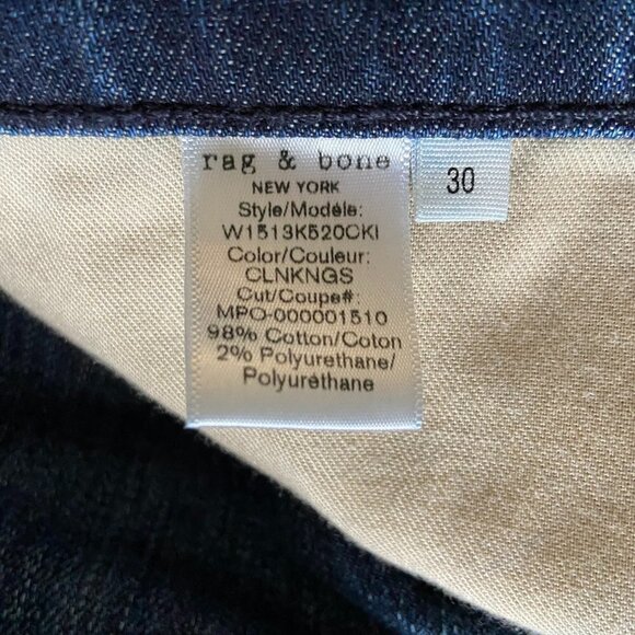 Rag & Bone 10" Skinny Medium Wash Jeans Size 30 - Picture 9 of 9